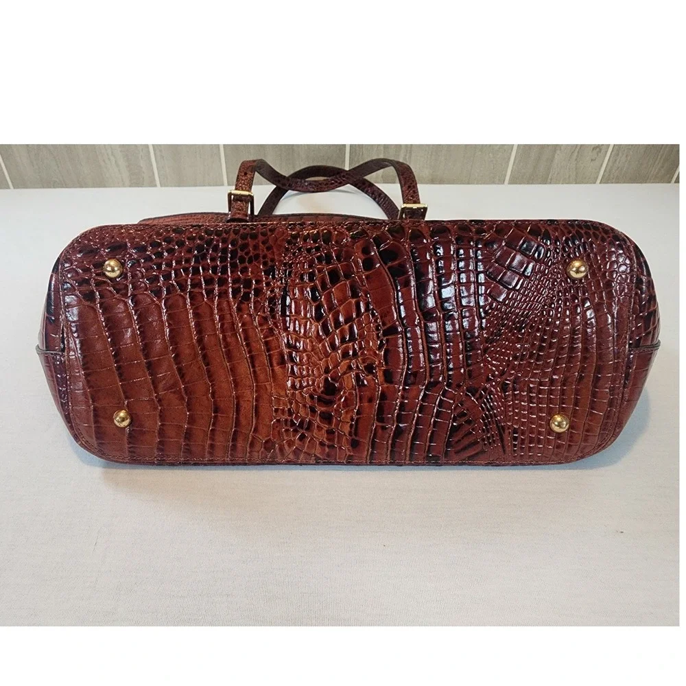 Brahmin Medium Asher Tote Women Croc Embossed Leather Pecan Melbourne Tassel Bag